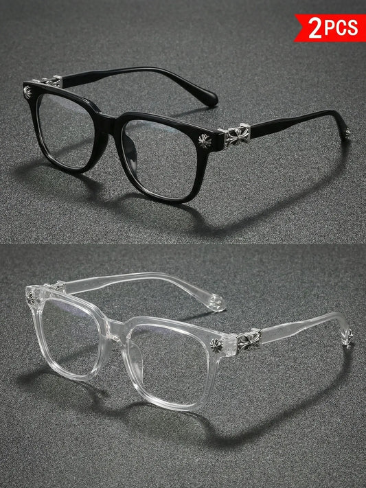 Fashion Square Frame Blue Light Glasses, Cross Flower Rivet Design, Ultra-Light Frame, Retro Street Style, Unisex Computer Phone Eyeglasses, Fashionable Frames Glasses