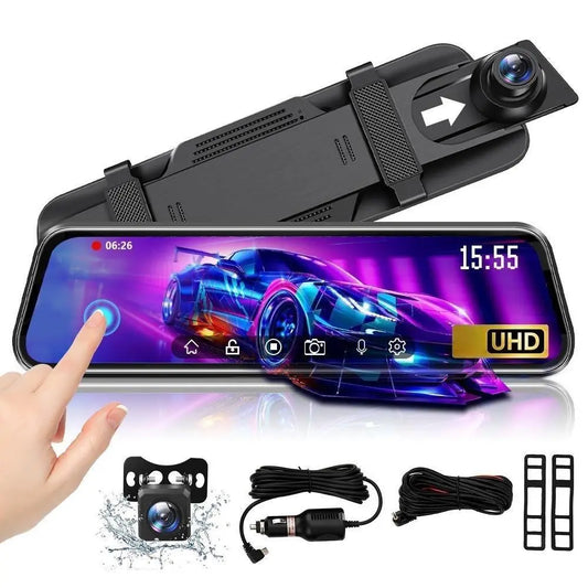 10 Inch Rearview Mirror Dash Camera, 1080P Full HD Front & Rear Dash Cam, Touch Screen Car Backup Camera with Night Vision, Parking Assistance